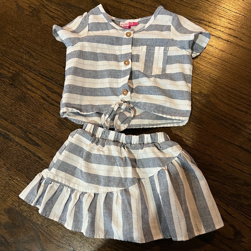 Striped Blue and White Kids Dress Set